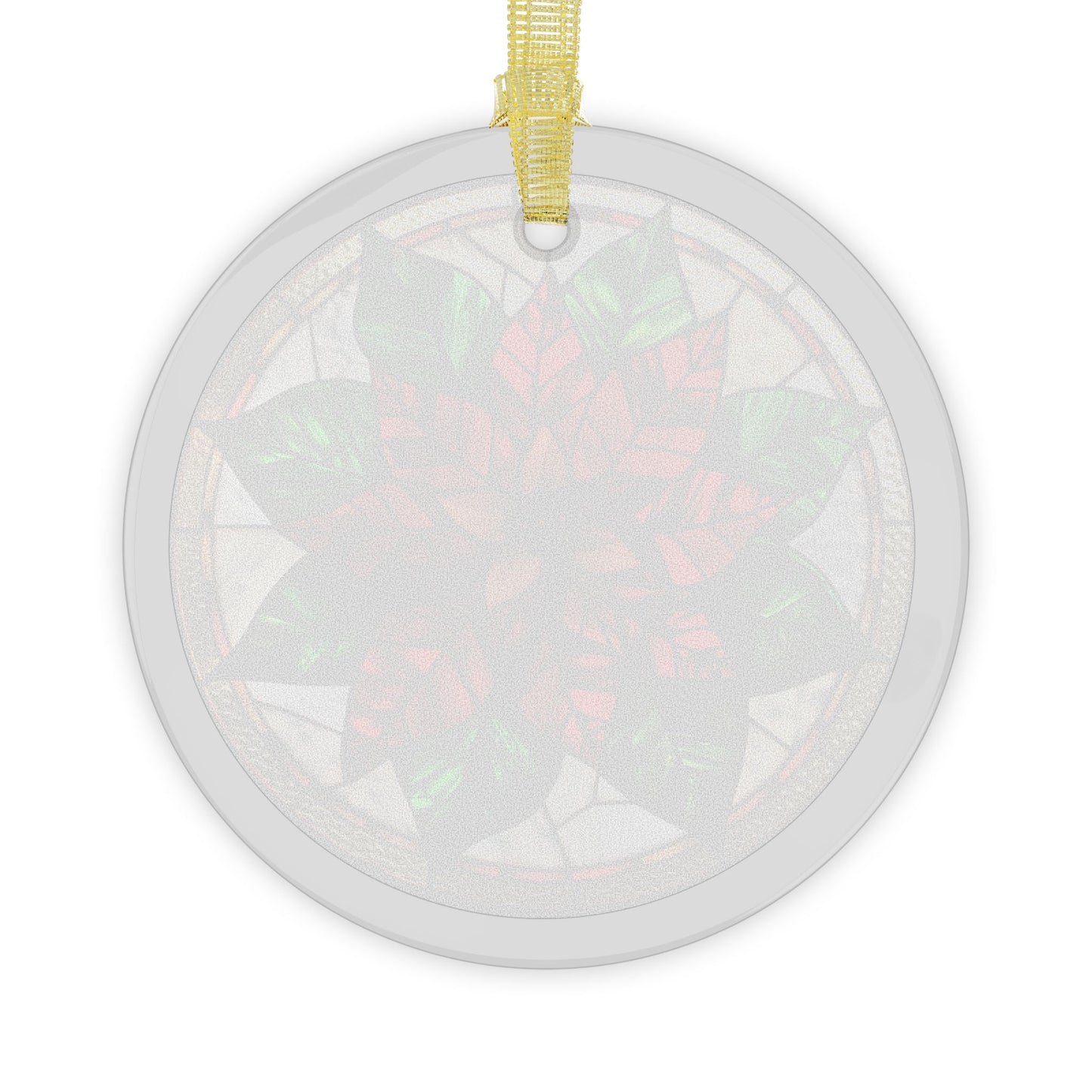 Stained Glass Style Red & Green Poinsettia on White Glass Ornaments