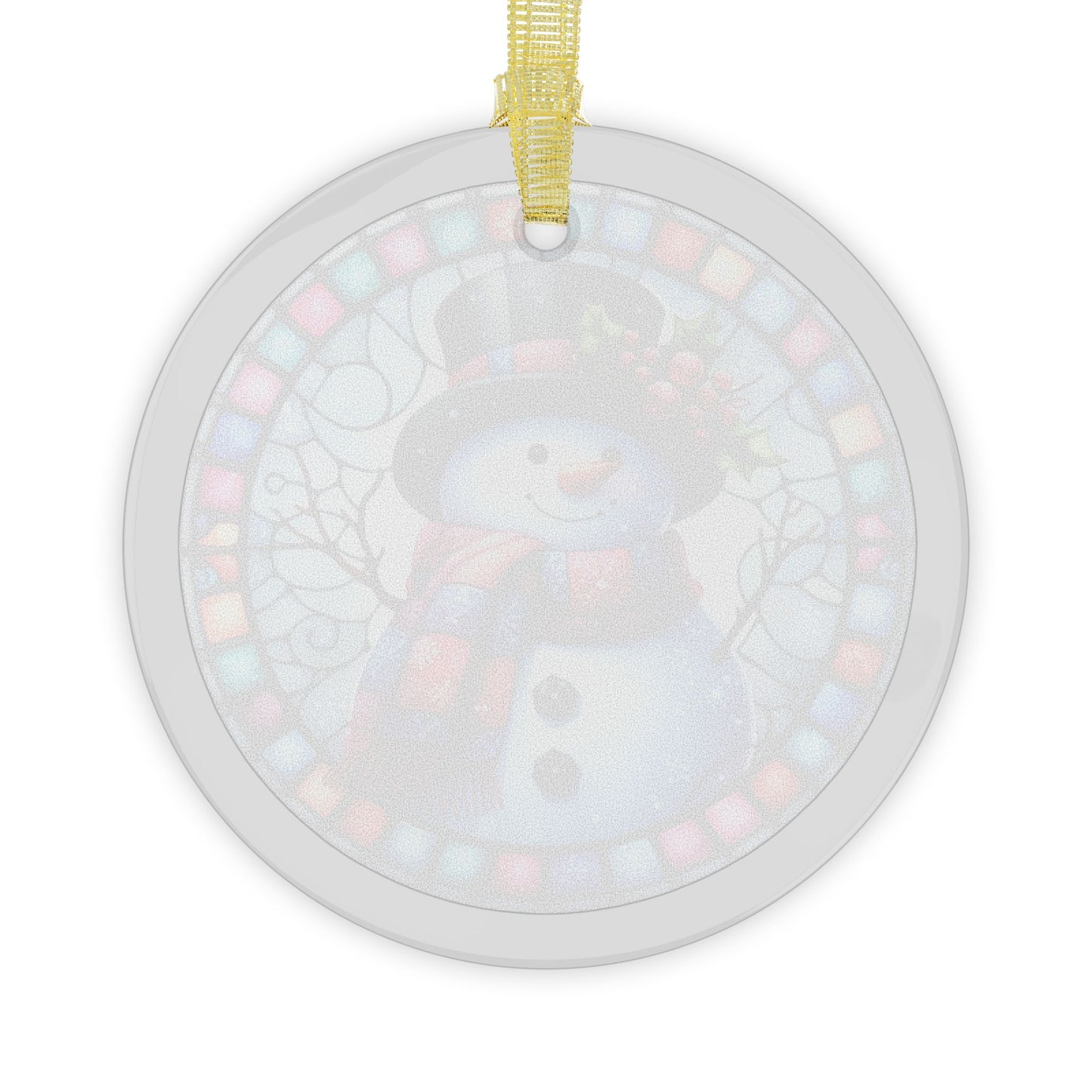 Stained Glass Style Snowman Black Top Hat Glass Ornaments