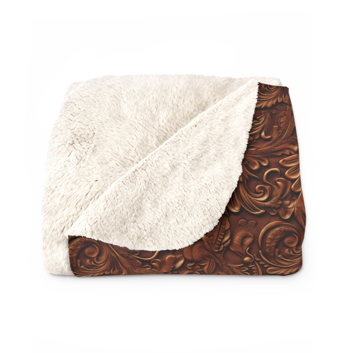 Tooled Leather-look Sherpa Fleece Blanket