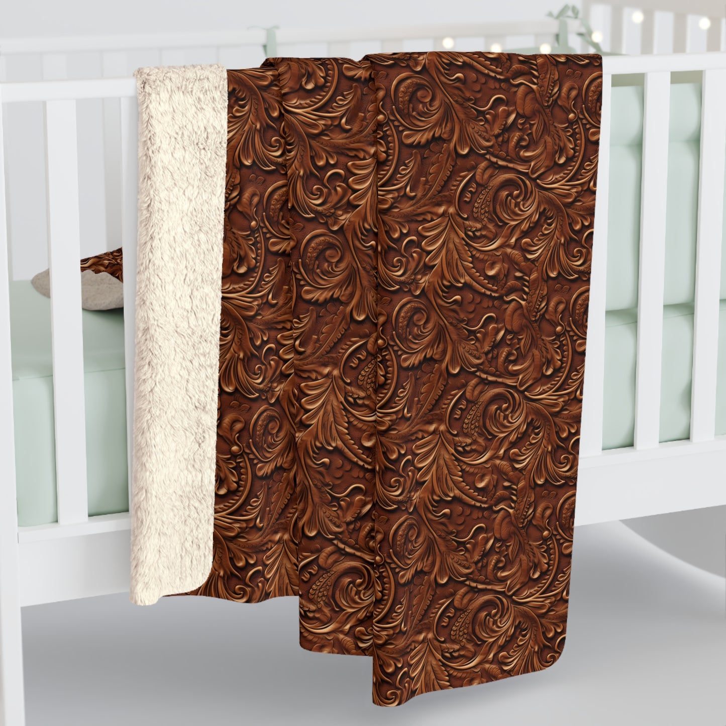 Tooled Leather-look Sherpa Fleece Blanket