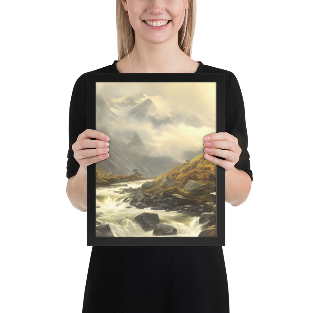 Mountain Foggy River Valley-mid Framed Poster - Solid Rock Designs | Christian Apparel