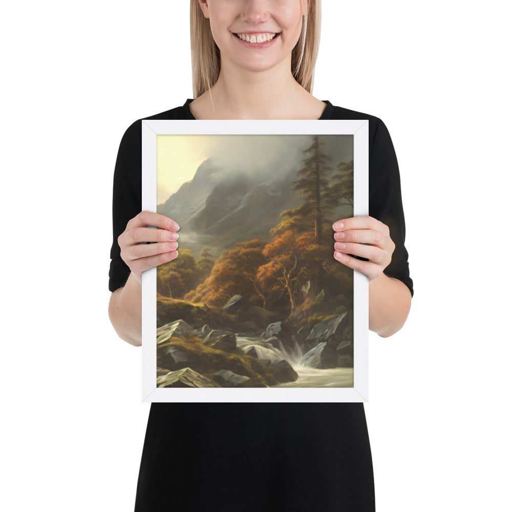 Mountain Foggy River Valley-right Framed Poster - Solid Rock Designs | Christian Apparel