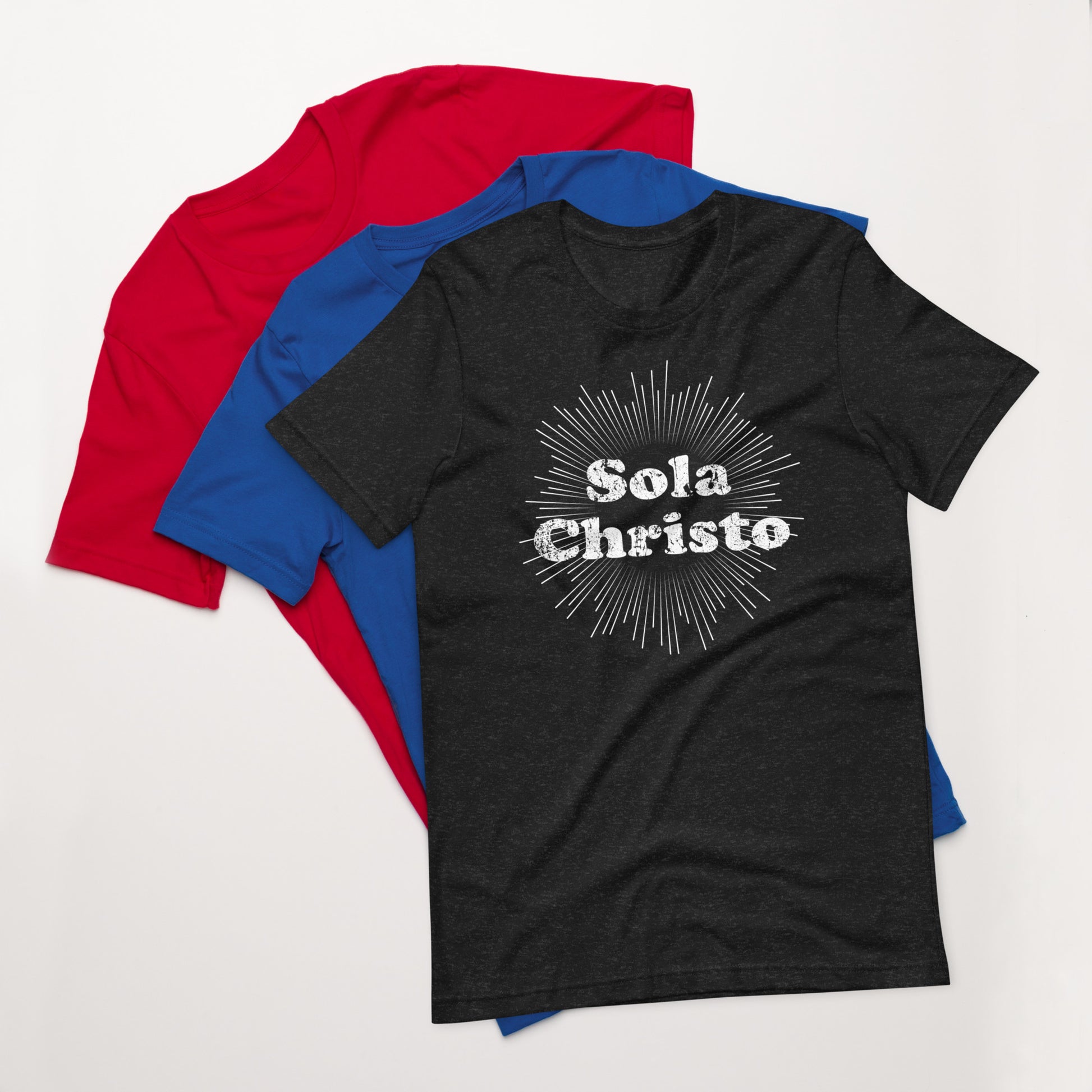Sola Christo Faded Sunburst Unisex t-shirt - Solid Rock Designs | Christian Apparel