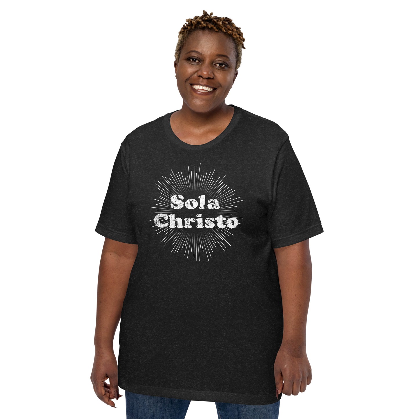 Sola Christo Faded Sunburst Unisex t-shirt - Solid Rock Designs | Christian Apparel