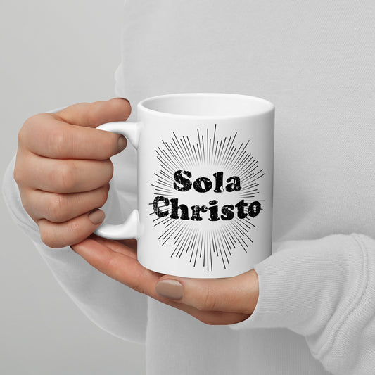 Sola Christo White Glossy Mug - Solid Rock Designs | Christian Apparel