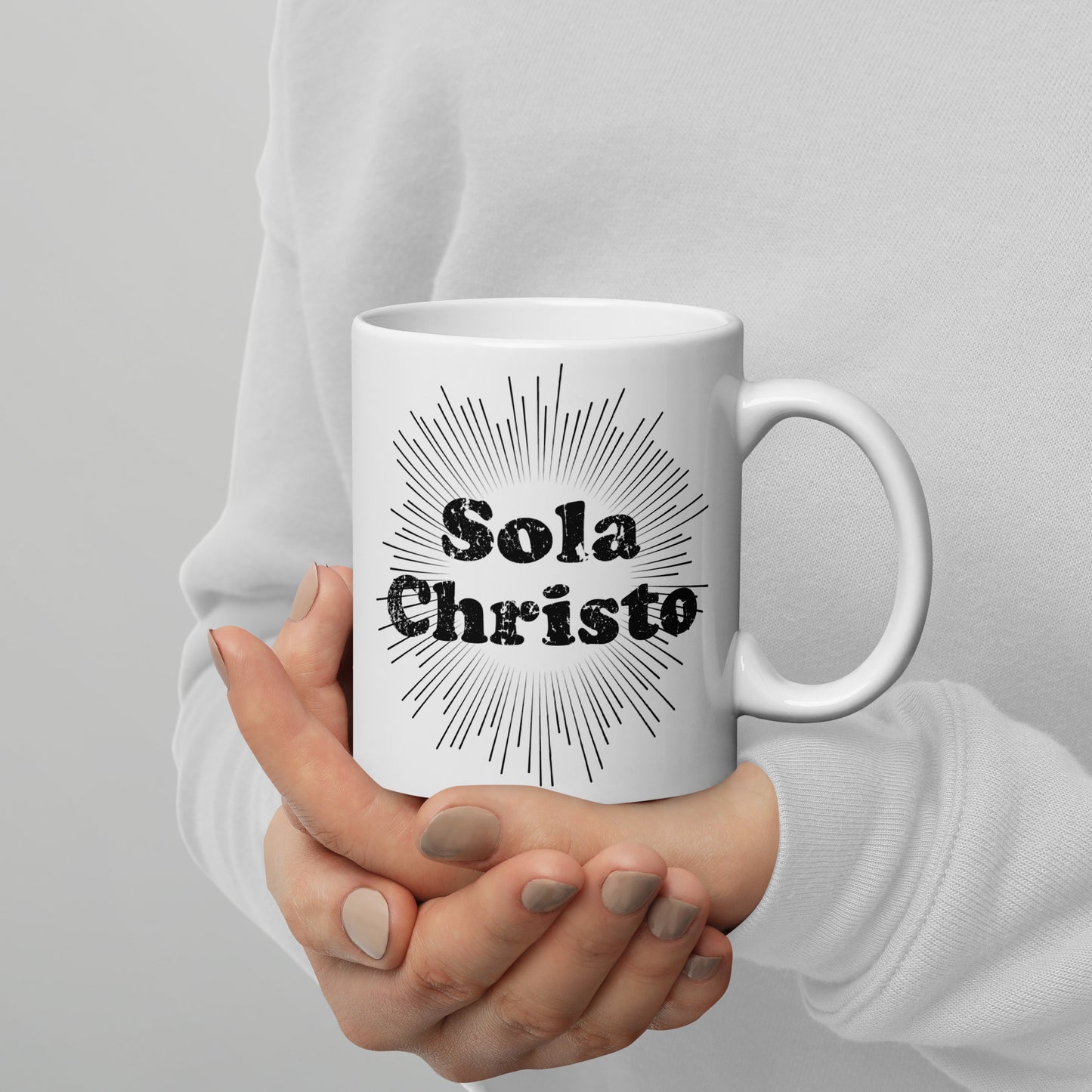 Sola Christo White Glossy Mug - Solid Rock Designs | Christian Apparel