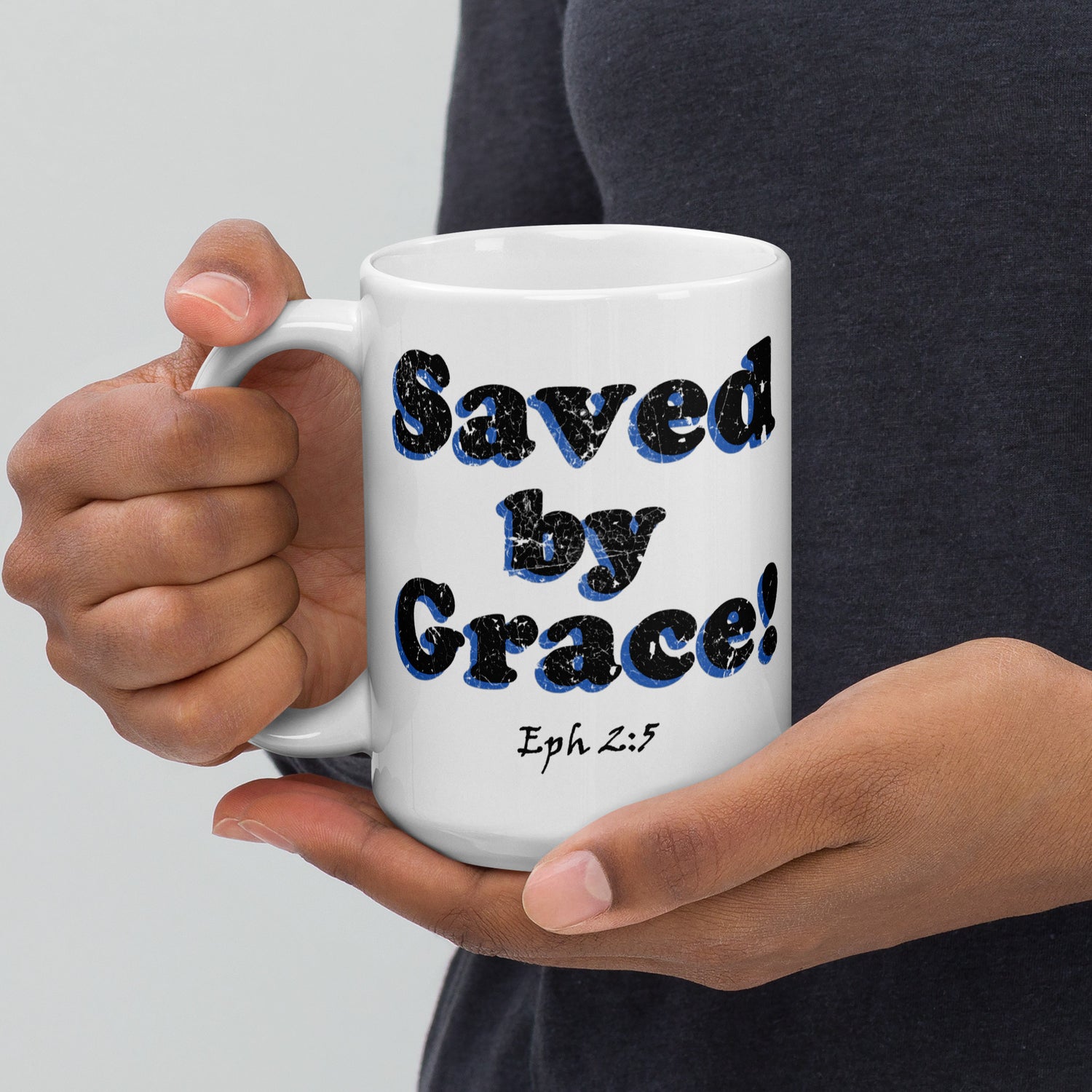 Save by Grace! White Glossy Mug - Solid Rock Designs | Christian Apparel
