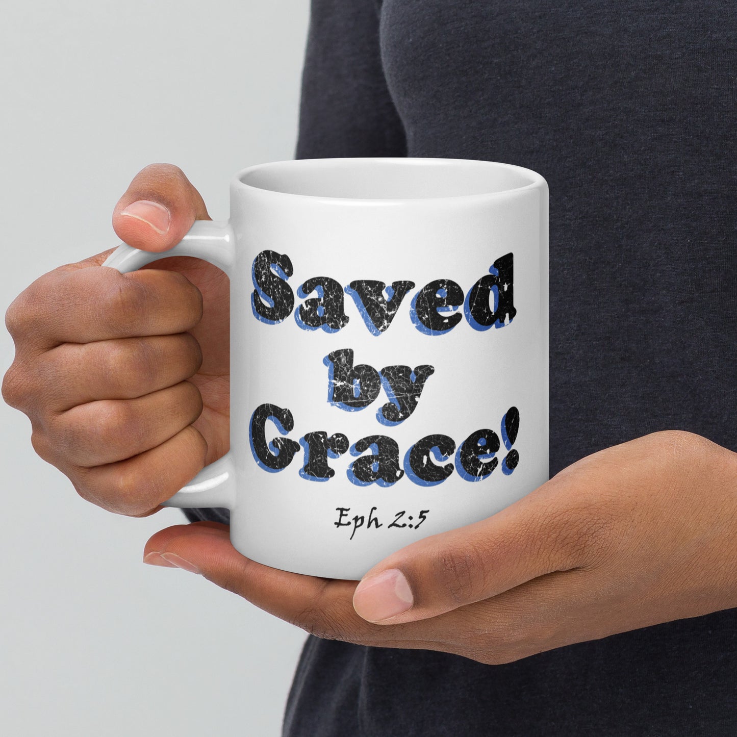 Save by Grace! White Glossy Mug - Solid Rock Designs | Christian Apparel