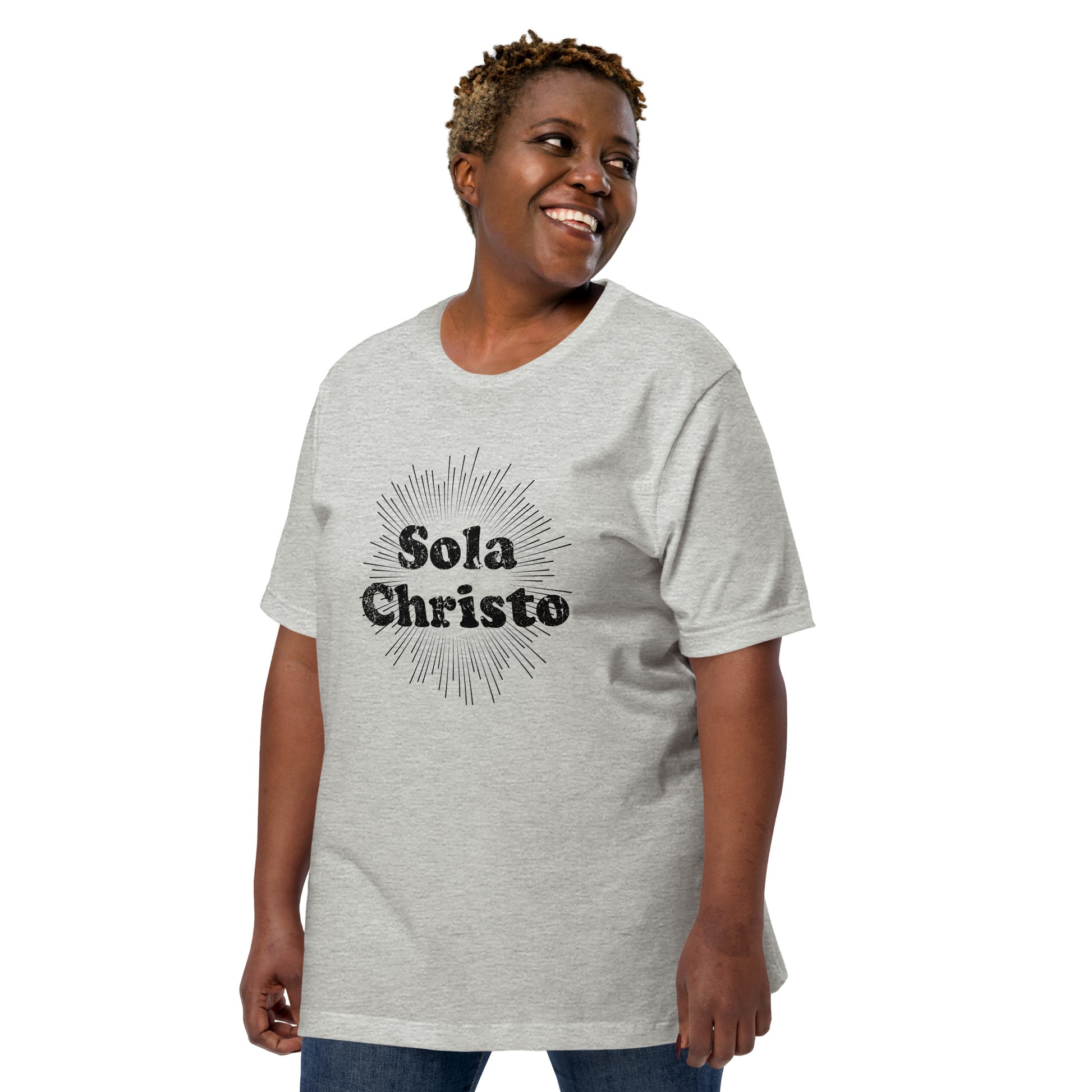 Sola Christo! Faded Sunburst Unisex t-shirt - Solid Rock Designs | Christian Apparel