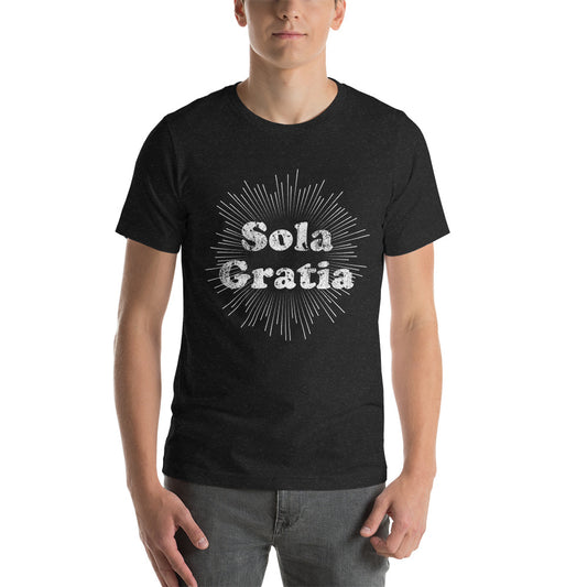 Sola Gratia! Faded Sunburst Unisex t-shirt - Solid Rock Designs | Christian Apparel