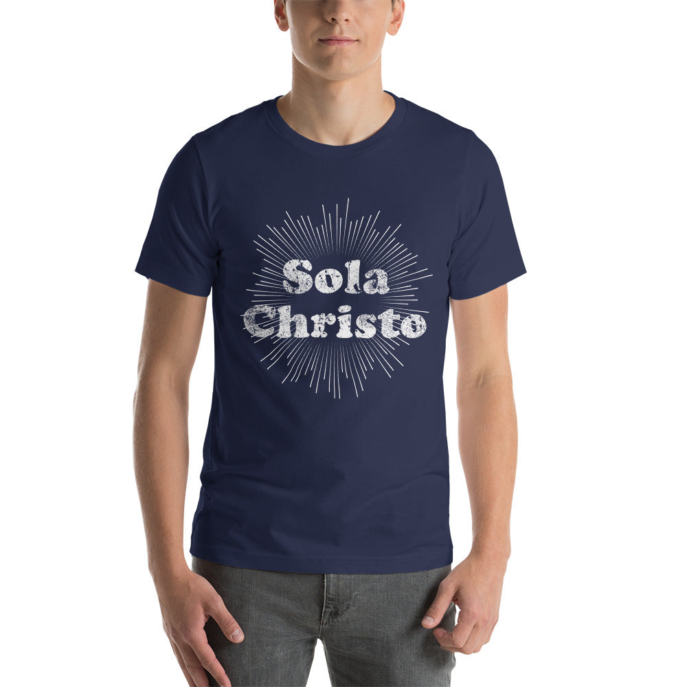 Sola Christo! Faded Sunburst Unisex t-shirt - Solid Rock Designs | Christian Apparel