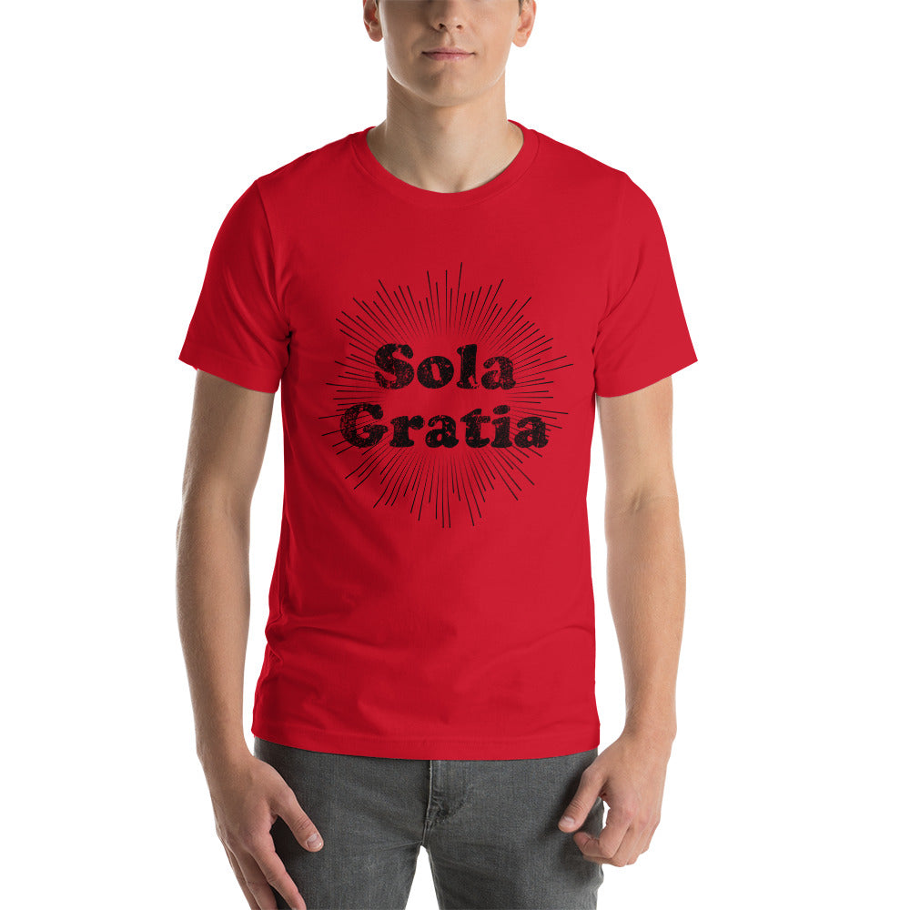 Sola Gratia! Faded Sunburst Unisex t-shirt - Solid Rock Designs | Christian Apparel