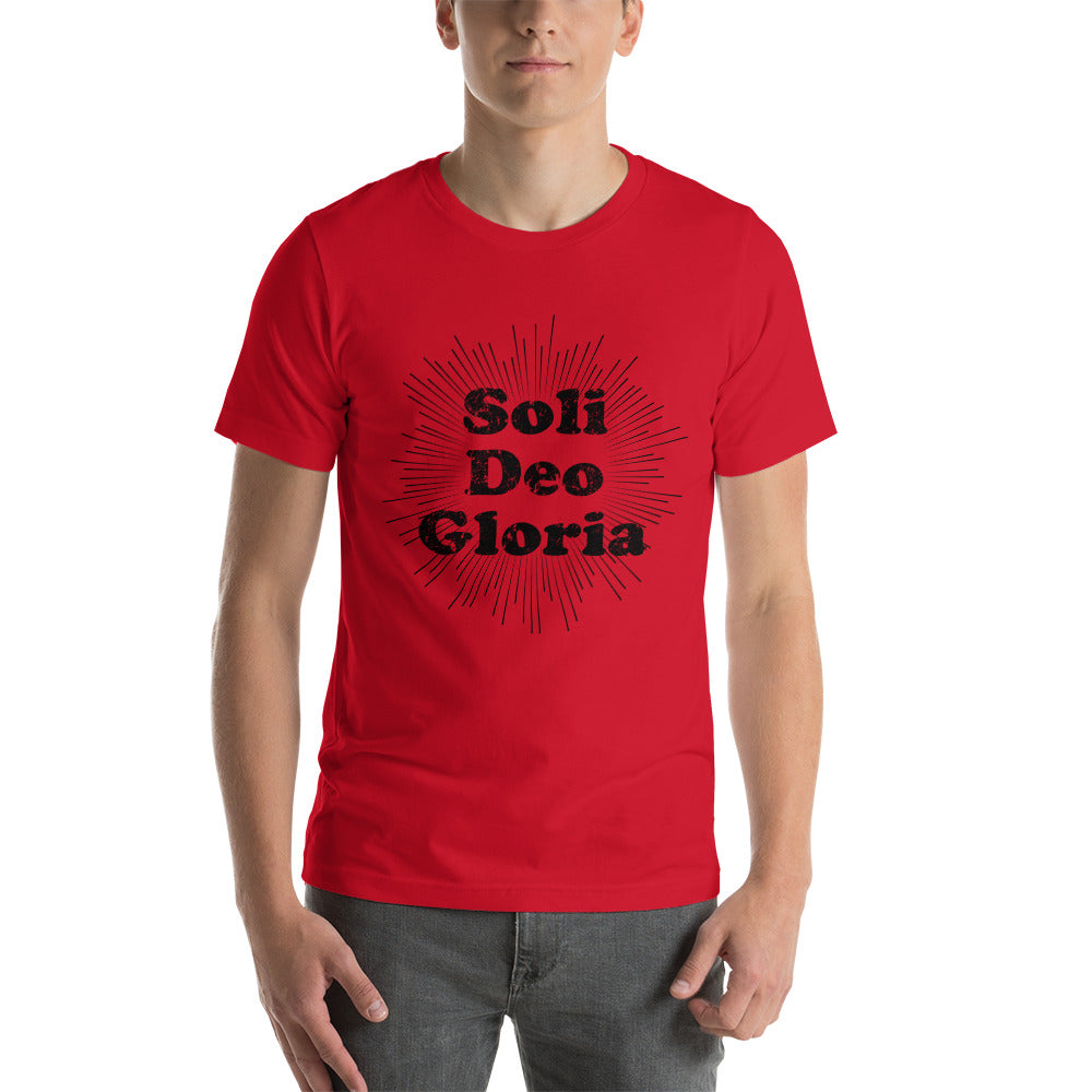 Soli Deo Gloria! Faded Sunburst Unisex t-shirt - Solid Rock Designs | Christian Apparel