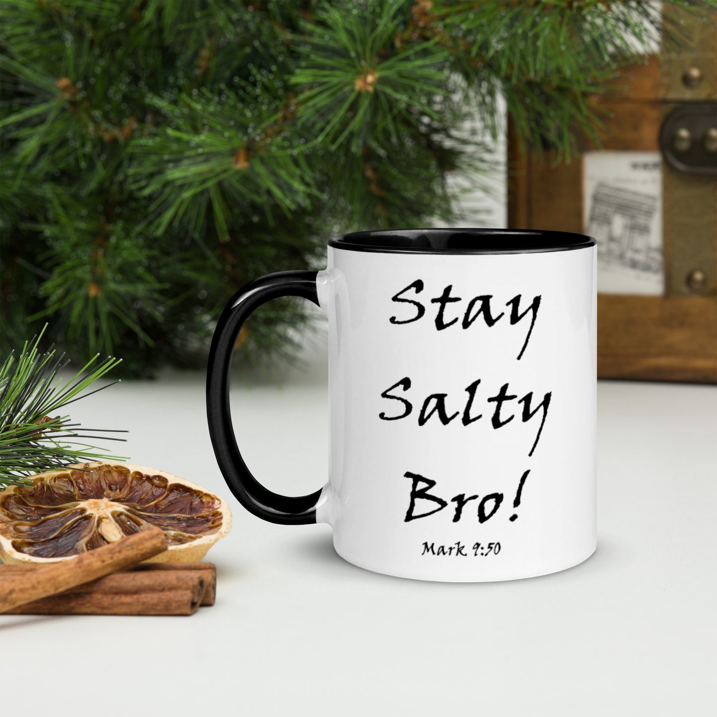Stay Salty Bro! White Mug w/ Color - Solid Rock Designs | Christian Apparel