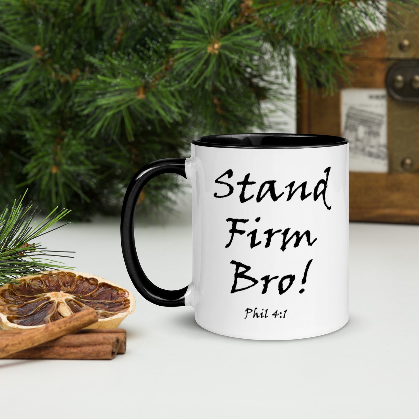 Stand Firm Bro! White Mug w/ Color - Solid Rock Designs | Christian Apparel