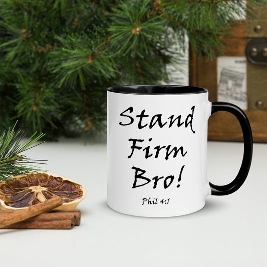 Stand Firm Bro! White Mug w/ Color - Solid Rock Designs | Christian Apparel