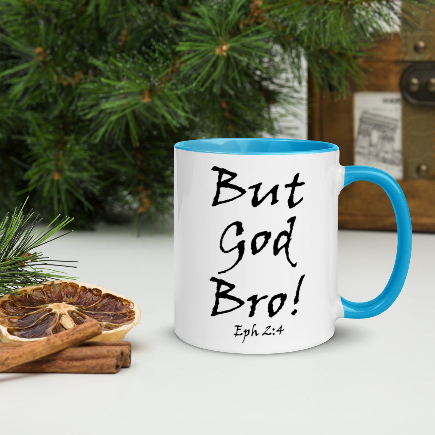 But God Bro! White Mug w/ Color - Solid Rock Designs | Christian Apparel