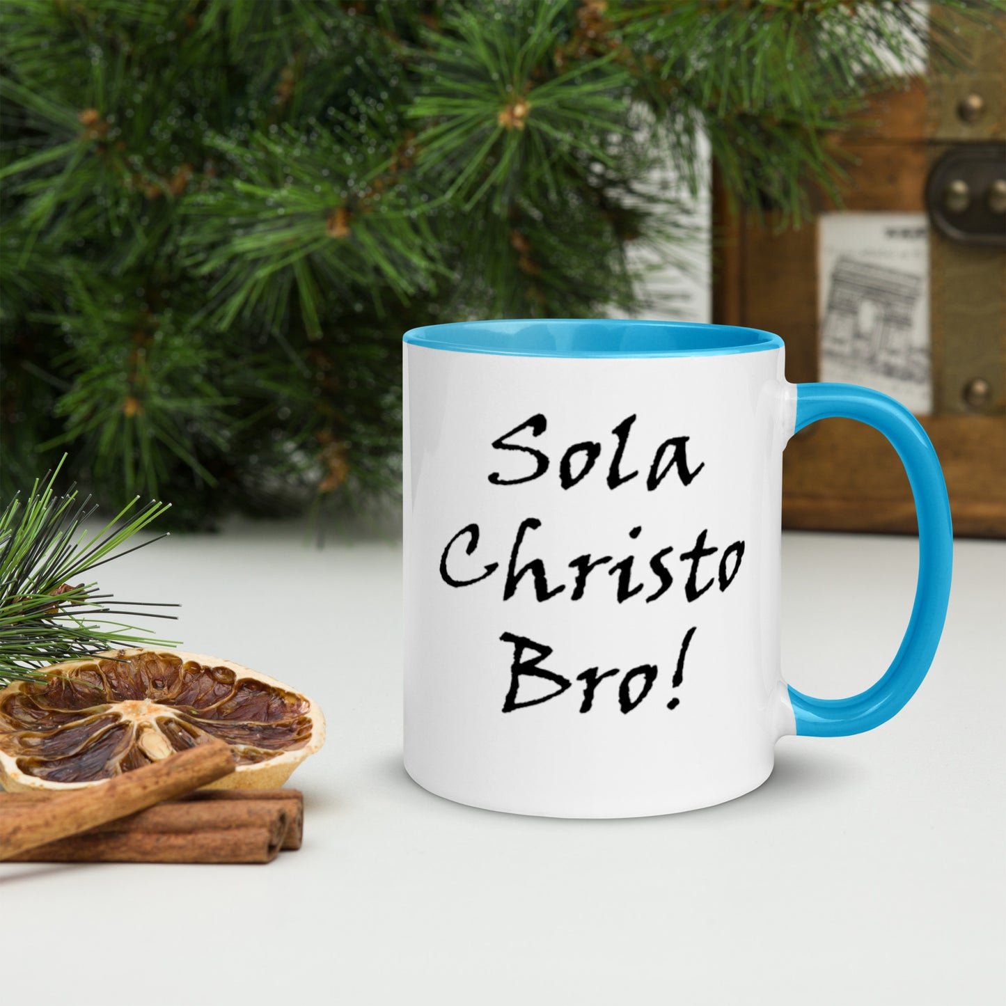 Sola Christo Bro! White Mug w/ Color - Solid Rock Designs | Christian Apparel