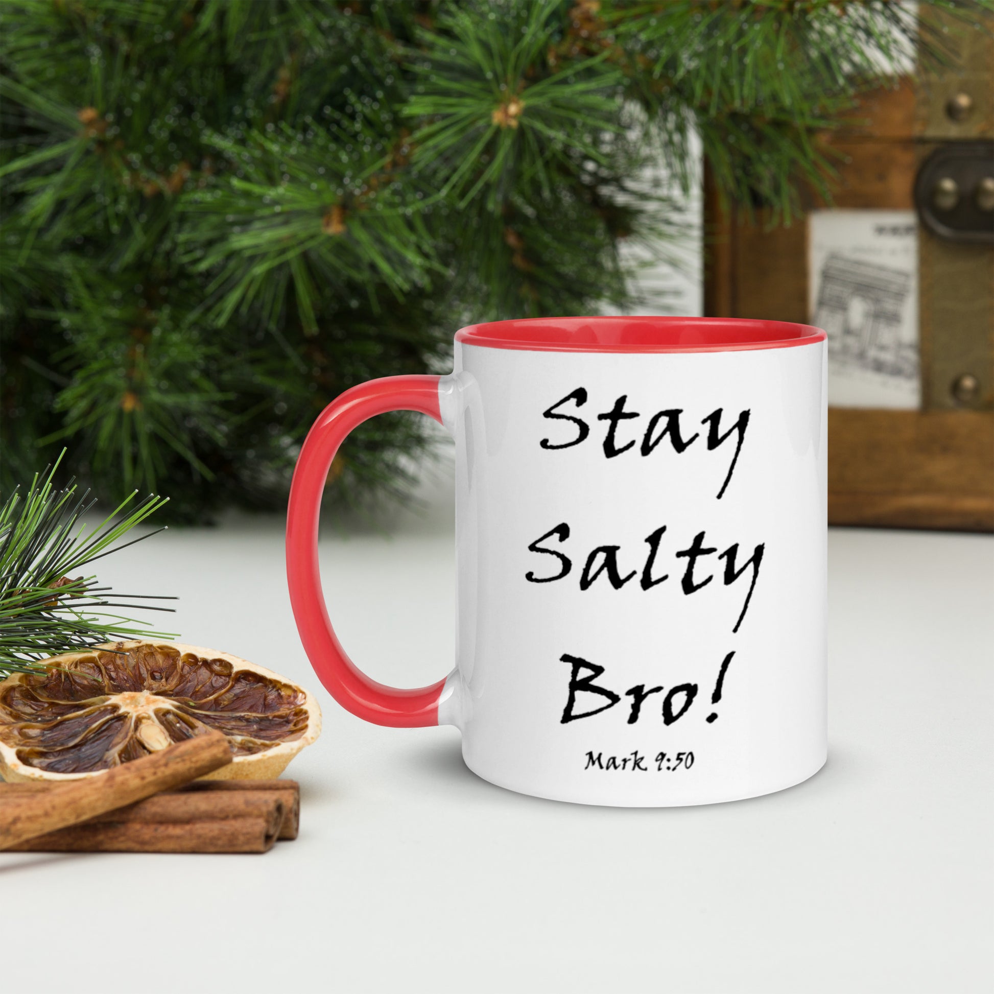 Stay Salty Bro! White Mug w/ Color - Solid Rock Designs | Christian Apparel